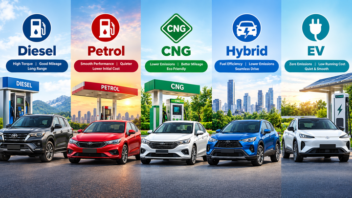 Which Can Be the Best Fuel Type for Cars in 2026: Petrol, Diesel, CNG, Hybrid or EV?